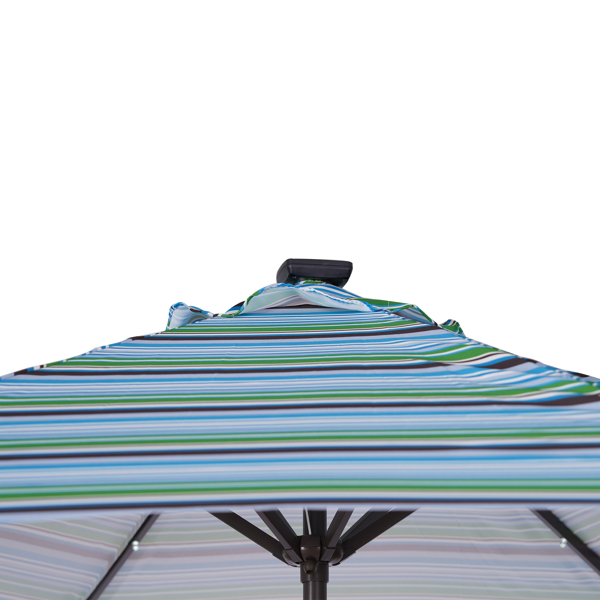 户外天井8.7英尺市场桌子伞带24LED灯，带曲柄和倾斜按钮，蓝色条纹[不包括伞底座] -7