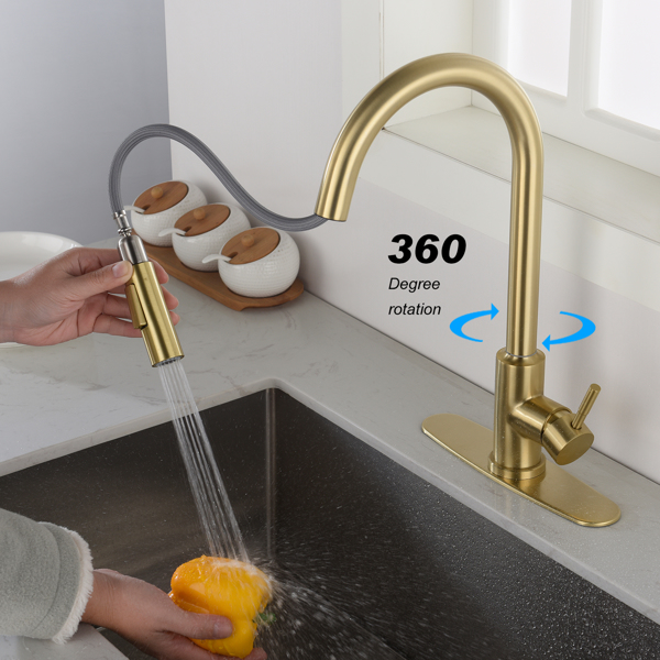  用下拉式喷雾器触摸厨房水龙头Touch Kitchen Faucet with Pull Down Sprayer-Brushed Gold-3