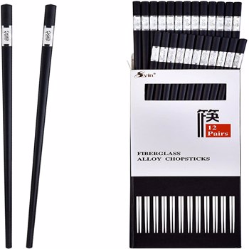SVIN 12 对玻璃纤维筷子 - 可重复使用的筷子洗碗机安全，中国日本韩国筷子，防滑，9 1/2 英寸，耐用筷子带盒 - 银色