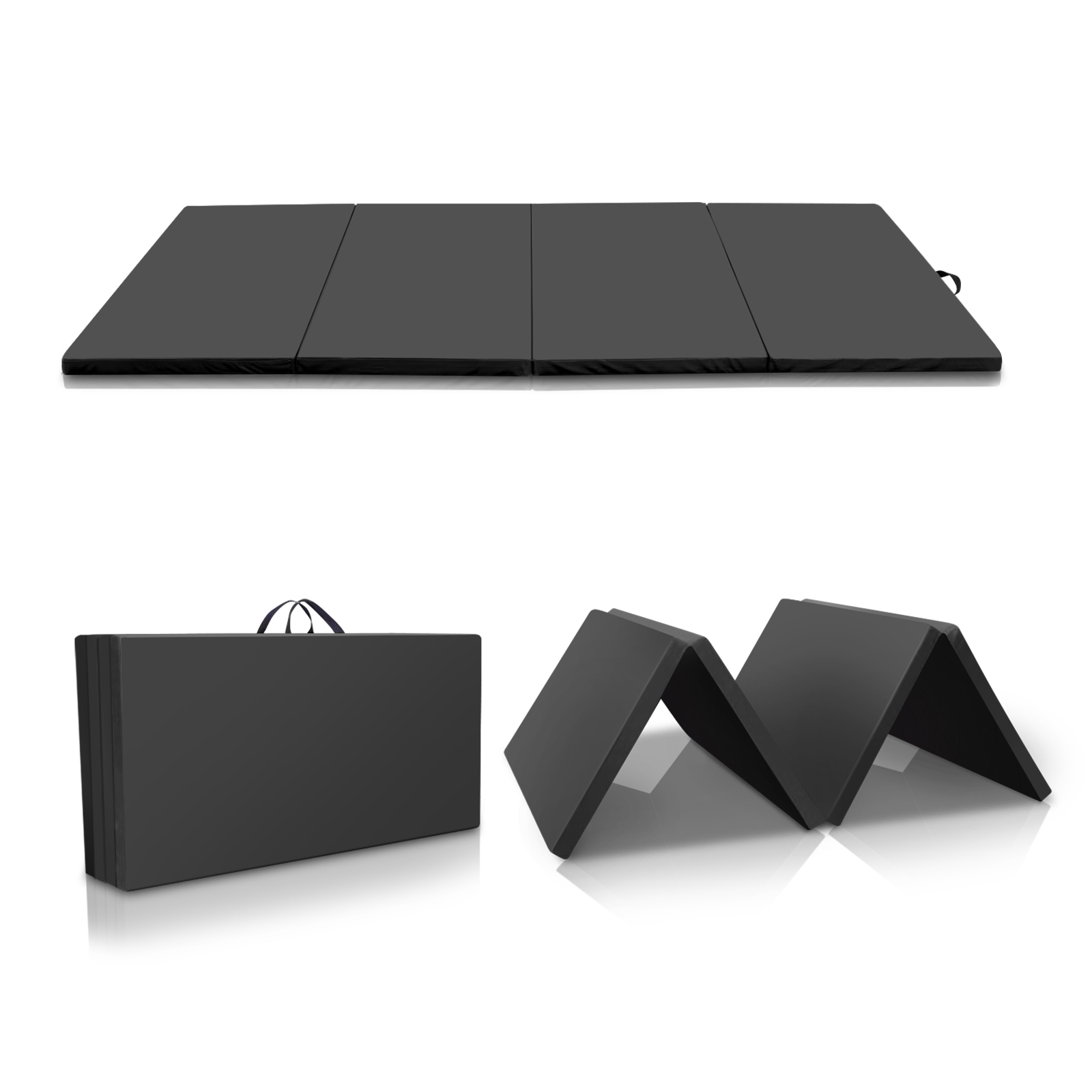 8ft x 4ft 4-Panel Folding Exercise Mat Yoga Gymnastics Aerobics Workout Fitness Floor Mats w/ Carrying Handles Black