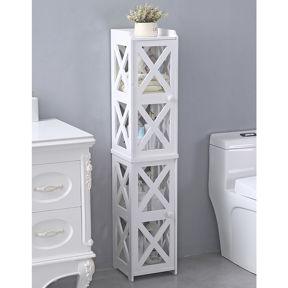 PVC Furniture, Bathroom Shelf, Cross Pattern, Layered Structure Up and Down, Double Doors 【28*28*120cm】