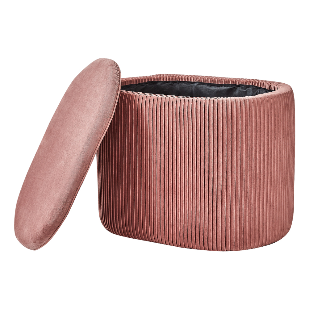 Modern Vanity Stool Velvet Ottoman Storage Footrest, Pouffe Oval Dressing Vanity Side Table Seat, Upholstered Chair for Living Room, Bedroom (Pink)