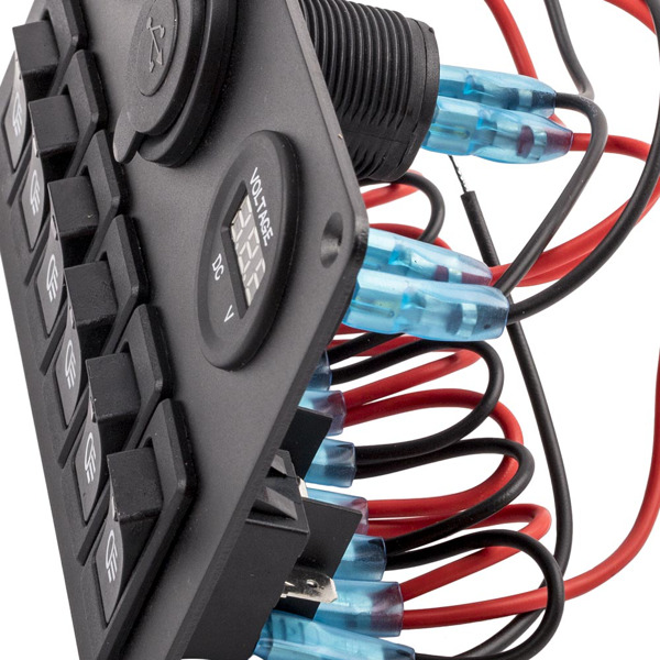 控制开关6 Gang Blue LED Rocker Switch Panel Car Truck Auto Marine Boat Circuit Dual USB-6