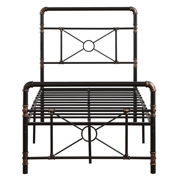 Single-layer Water Pipe Bed with Cross Design and Foot End Twin Black Iron Bed-15