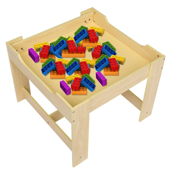 一桌两椅带两个收纳袋 三聚氰胺板 密度板 原木色 儿童桌椅 61.5*61.5*48cm 可收纳 N101-8