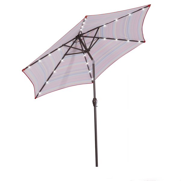 户外天井8.7英尺市场桌子伞带24LED灯，带曲柄和倾斜按钮，红色条纹[不包括伞底座] -3
