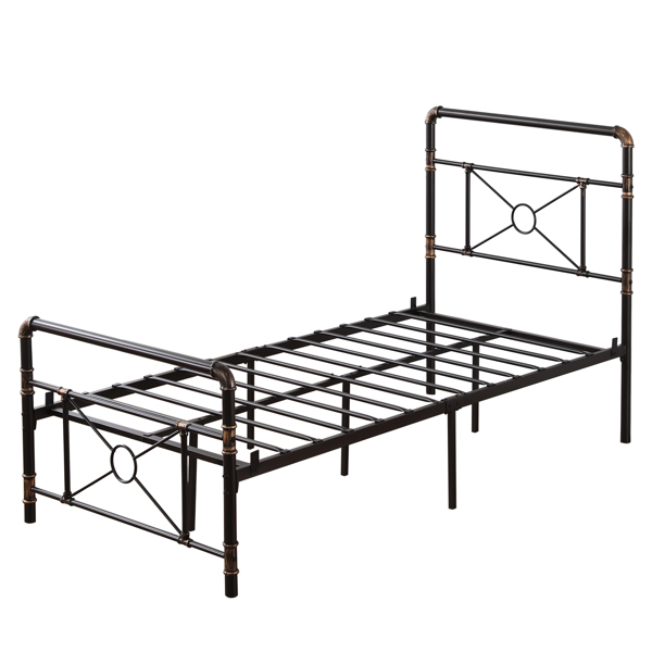 Single-layer Water Pipe Bed with Cross Design and Foot End Twin Black Iron Bed-16