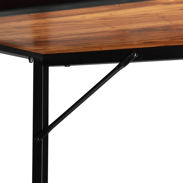 复古色面板 黑色钢架 刨花板贴三胺 L型直角 桌上带搁架层 电脑桌 N001-6