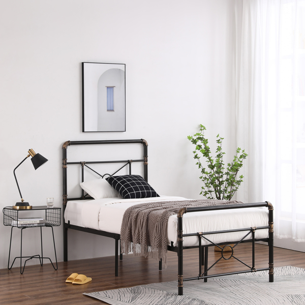 Single-layer Water Pipe Bed with Cross Design and Foot End Twin Black Iron Bed-9