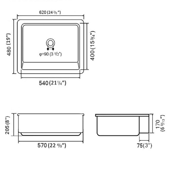 农舍/围裙前白色陶瓷厨房水槽24"L x 19" W Farmhouse/Apron Front White Ceramic Kitchen Sink-8