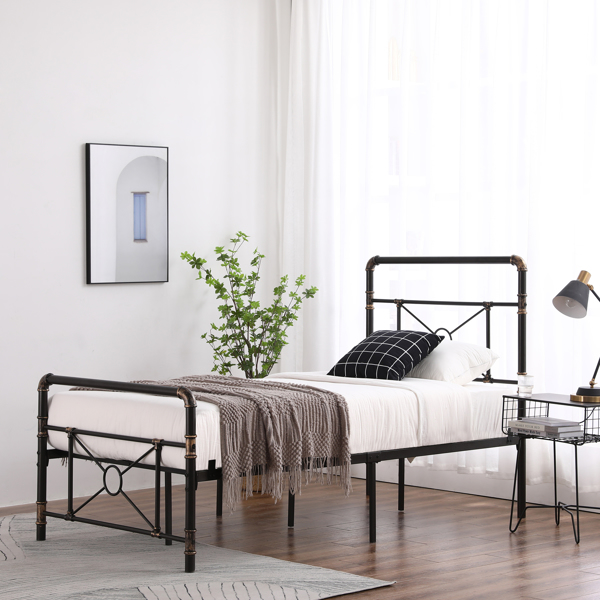 Single-layer Water Pipe Bed with Cross Design and Foot End Twin Black Iron Bed-13