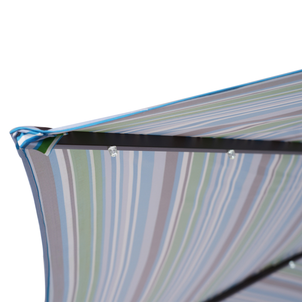 户外天井8.7英尺市场桌子伞带24LED灯，带曲柄和倾斜按钮，蓝色条纹[不包括伞底座] -8