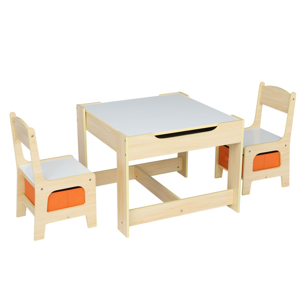 一桌两椅带两个收纳袋 三聚氰胺板 密度板 原木色 儿童桌椅 61.5*61.5*48cm 可收纳 N101-4