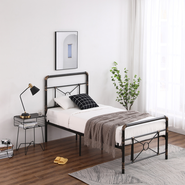 Single-layer Water Pipe Bed with Cross Design and Foot End Twin Black Iron Bed-8