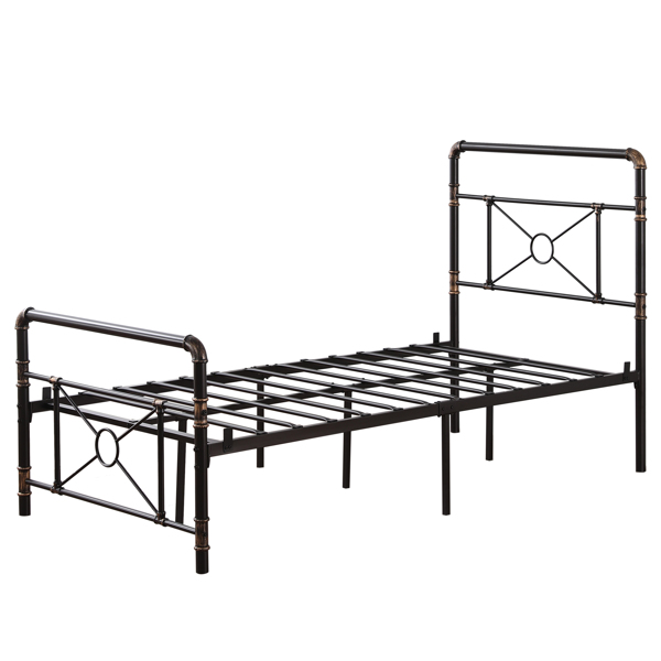 Single-layer Water Pipe Bed with Cross Design and Foot End Twin Black Iron Bed-1