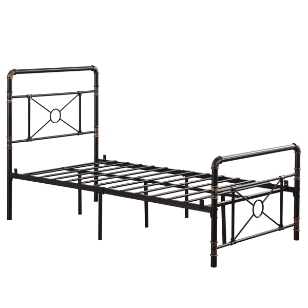 Single-layer Water Pipe Bed with Cross Design and Foot End Twin Black Iron Bed-3