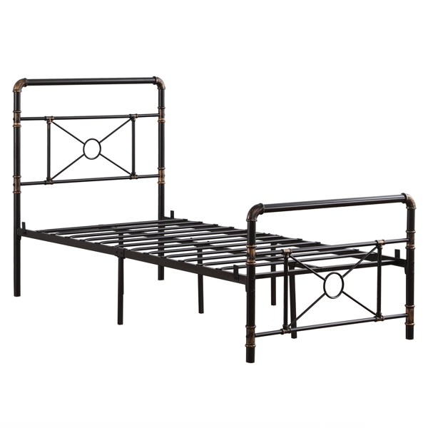 Single-layer Water Pipe Bed with Cross Design and Foot End Twin Black Iron Bed-14