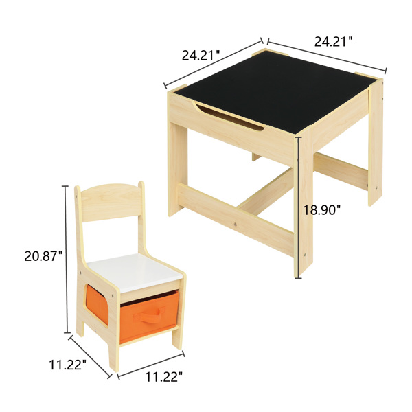 一桌两椅带两个收纳袋 三聚氰胺板 密度板 原木色 儿童桌椅 61.5*61.5*48cm 可收纳 N101-11