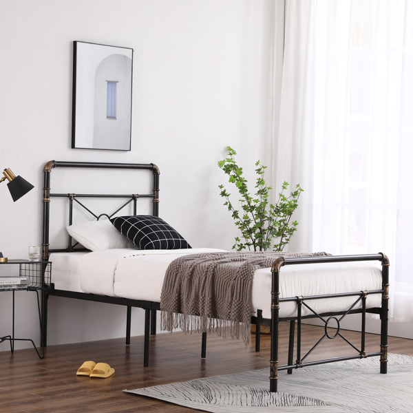 Single-layer Water Pipe Bed with Cross Design and Foot End Twin Black Iron Bed-4