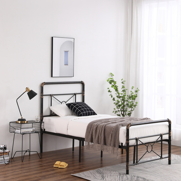 Single-layer Water Pipe Bed with Cross Design and Foot End Twin Black Iron Bed-5