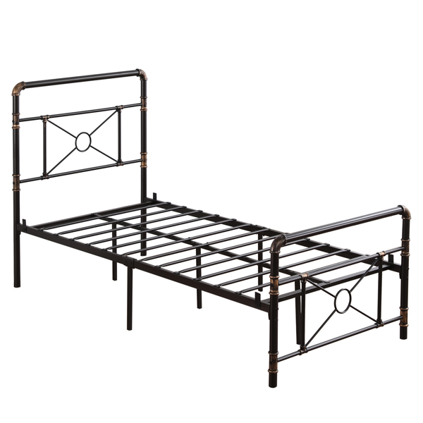 Single-layer Water Pipe Bed with Cross Design and Foot End Twin Black Iron Bed-17