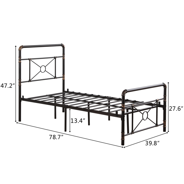 Single-layer Water Pipe Bed with Cross Design and Foot End Twin Black Iron Bed-12