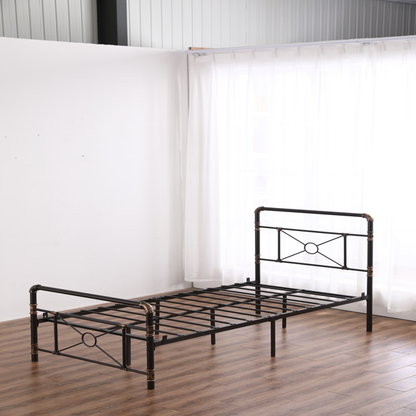 Single-layer Water Pipe Bed with Cross Design and Foot End Twin Black Iron Bed-35