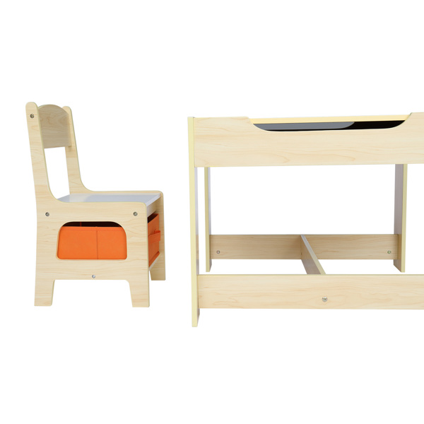 一桌两椅带两个收纳袋 三聚氰胺板 密度板 原木色 儿童桌椅 61.5*61.5*48cm 可收纳 N101-7