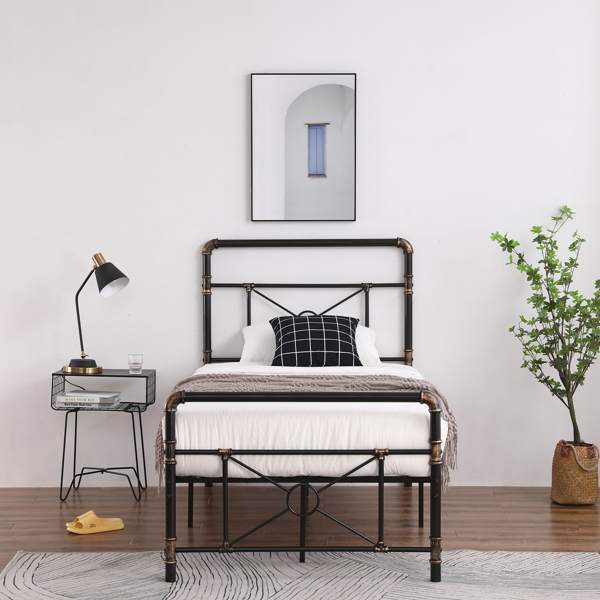 Single-layer Water Pipe Bed with Cross Design and Foot End Twin Black Iron Bed-2