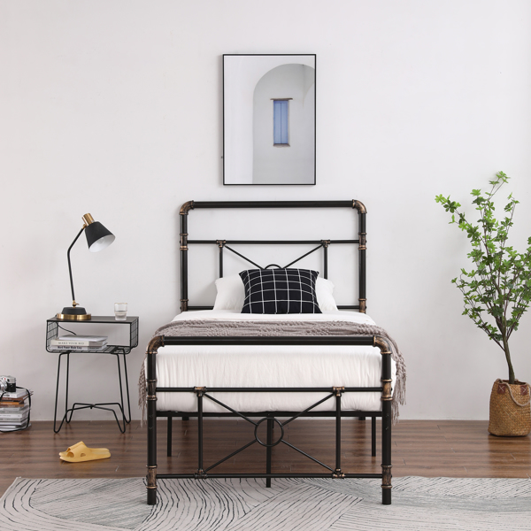 Single-layer Water Pipe Bed with Cross Design and Foot End Twin Black Iron Bed-6