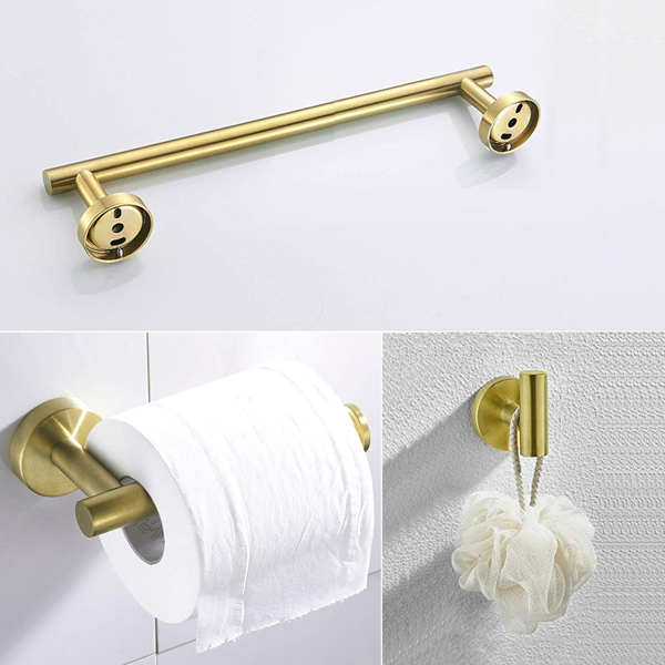 3件套浴室挂件毛巾架五金套装3 - Piece Bathroom Hardware Set-Brushed Gold-2