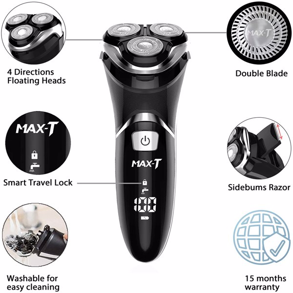 MAX-T 升级版 3D ProSkin LED 剃须刀男士电动、干湿两用剃须刀带旅行锁和弹出式精密修剪器-2