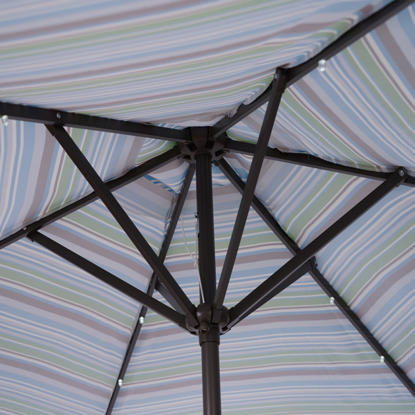 户外天井8.7英尺市场桌子伞带24LED灯，带曲柄和倾斜按钮，蓝色条纹[不包括伞底座] -9