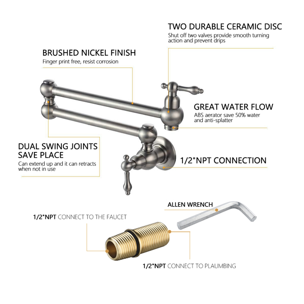 折叠龙头 Folding faucet Pot Filler Faucet Wall Mount-6