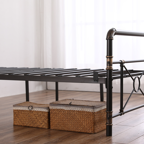 Single-layer Water Pipe Bed with Cross Design and Foot End Twin Black Iron Bed-22