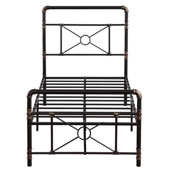 Single-layer Water Pipe Bed with Cross Design and Foot End Twin Black Iron Bed-19
