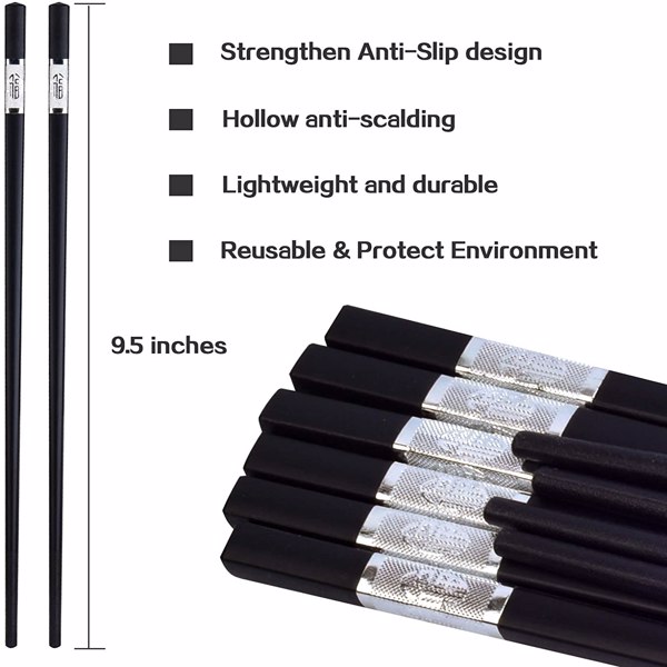 SVIN 12 对玻璃纤维筷子 - 可重复使用的筷子洗碗机安全，中国日本韩国筷子，防滑，9 1/2 英寸，耐用筷子带盒 - 银色-4