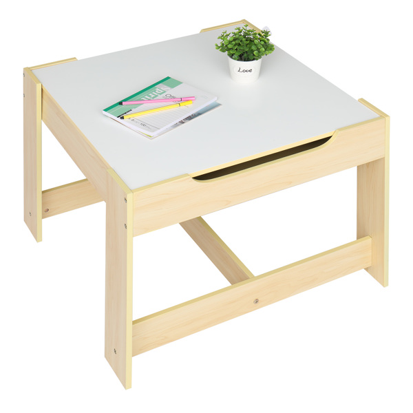 一桌两椅带两个收纳袋 三聚氰胺板 密度板 原木色 儿童桌椅 61.5*61.5*48cm 可收纳 N101-5