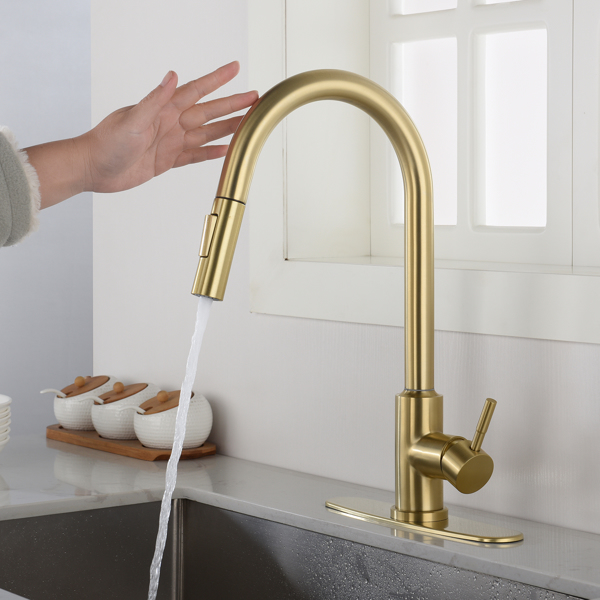  用下拉式喷雾器触摸厨房水龙头Touch Kitchen Faucet with Pull Down Sprayer-Brushed Gold-1