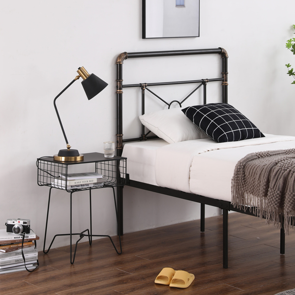 Single-layer Water Pipe Bed with Cross Design and Foot End Twin Black Iron Bed-11
