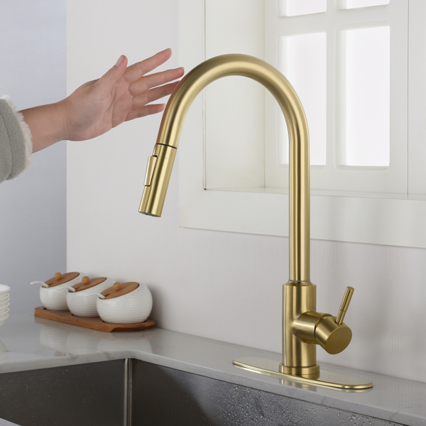  用下拉式喷雾器触摸厨房水龙头Touch Kitchen Faucet with Pull Down Sprayer-Brushed Gold-2