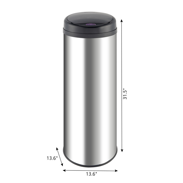 B347 47L 智能垃圾桶 3.00W 圆柱形 带普通镜面桶身 Φ30.5x78 不锈钢 ABS材质 防水 黑色 感应式全自动-18