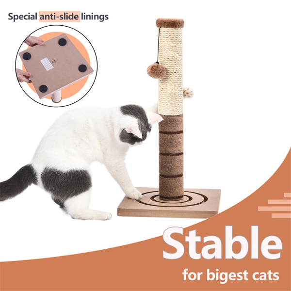 粽色小型猫抓柱带有2种猫娱乐玩具，悬挂毛绒球以及底部可循环追逐的小弹珠，适合小猫-5