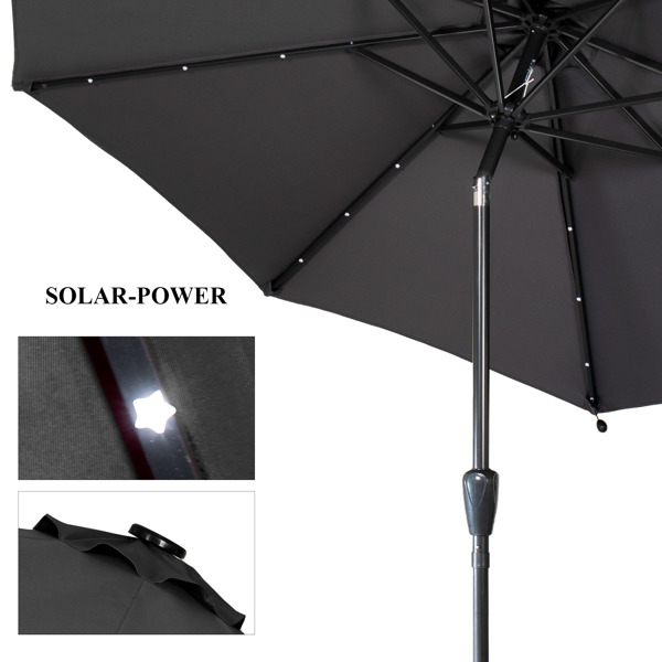9ft 2.7m太阳能LED灯手摇伞 可倾斜 铁制8伞骨 深灰色 不带底座-19