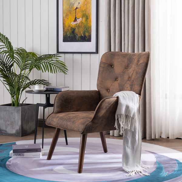 靠背拉点 鹿皮绒 软包 棕色 室内休闲椅 简约北欧风格 S101-11