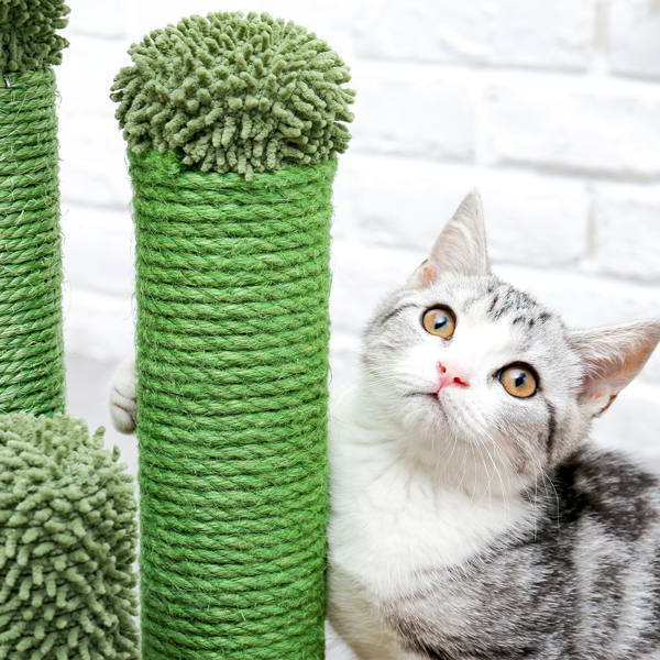 粽色仙人掌猫抓柱子带有3个猫抓柱，1个吊球，猫互动玩具适合小型猫-8