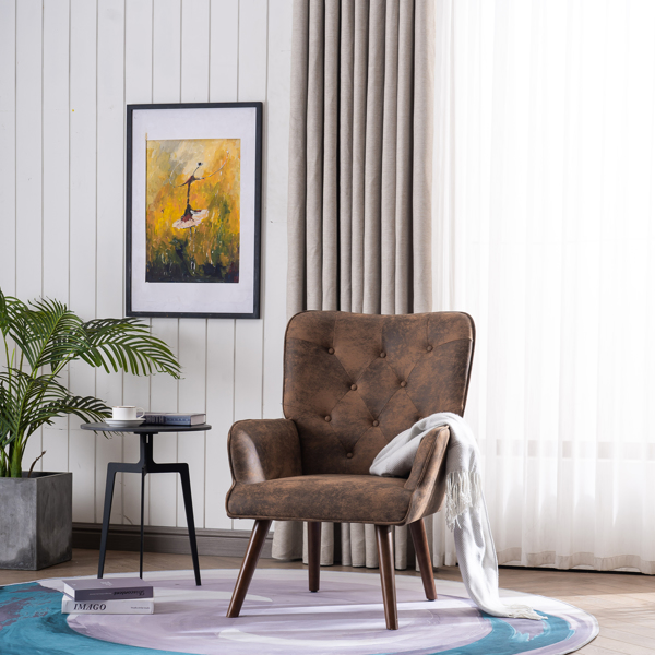 靠背拉点 鹿皮绒 软包 棕色 室内休闲椅 简约北欧风格 S101-9