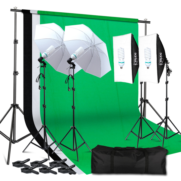欧规 PK018 85W 长方形 带柔光伞和柔光箱加改良布和背景支架 摄影套装-19