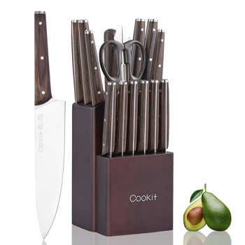 木柄刀15件套德国钢厨房套装刀