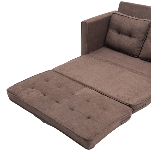  拆装 靠背拉点 双人沙发床 棕色 沙发床 简约北欧风格 148*74*81cm 实木 软包 N101 -21